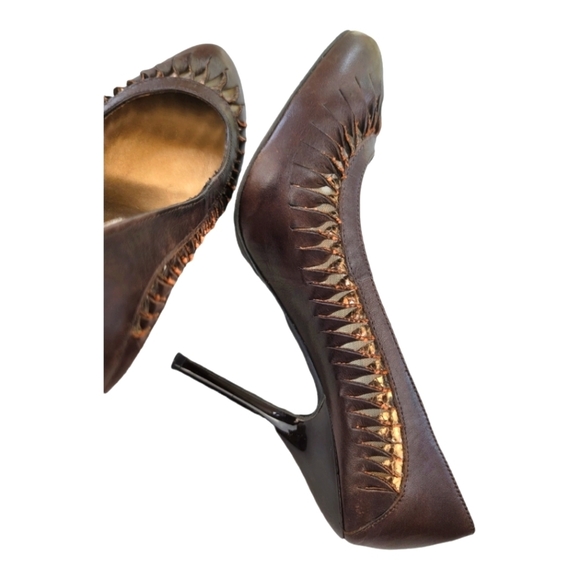 SAM EDELMAN SE Boutique Designs Brown/Gold Round Toe, Leather Pumps/Heels - Picture 5 of 11
